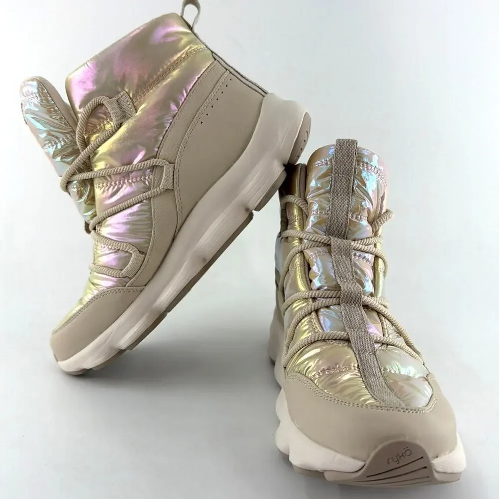 Ryka Women's Beige Iridescent Fabric Podflow Lace Up Boot Size 8.5M